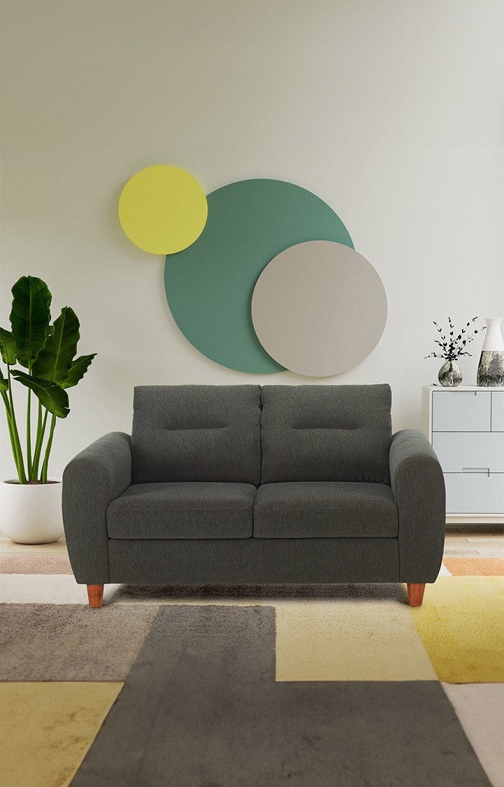 neudot Scott Sofa for Living Room |2 Persons Sofa|Premium Fabric with Cushioned Armrest | Solid Wood Frame|2 Seater in Astro Grey Color