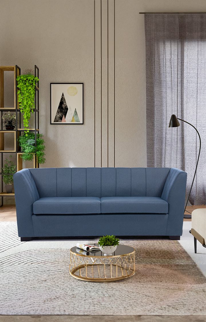 neudot Lexus Sofa for Living Room |3 Persons Sofa|Premium Fabric with Padded Armrest|Solid Wood Frame|3 Seater in Earth Blue Color