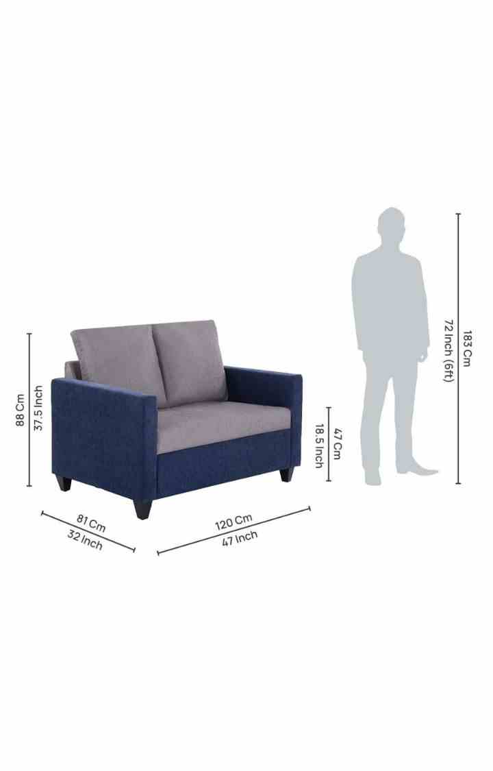 neudot Saya Dual Color Sofa for Living Room |2 Persons Sofa|Premium Fabric with Cushioned Armrest | Solid Wood Frame|2 Seater in Saya Duo Blue Color
