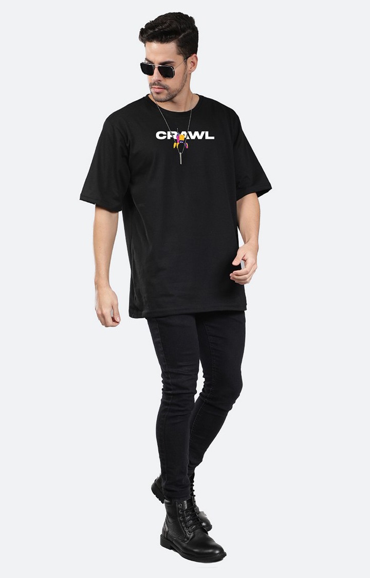 Men's Crawl Black Cotton Graphic Oversized T-Shirts