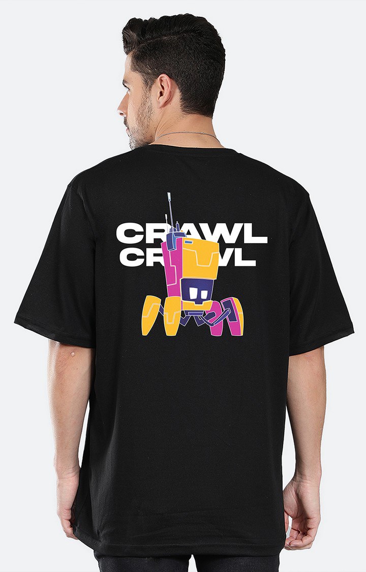 Men's Crawl Black Cotton Graphic Oversized T-Shirts