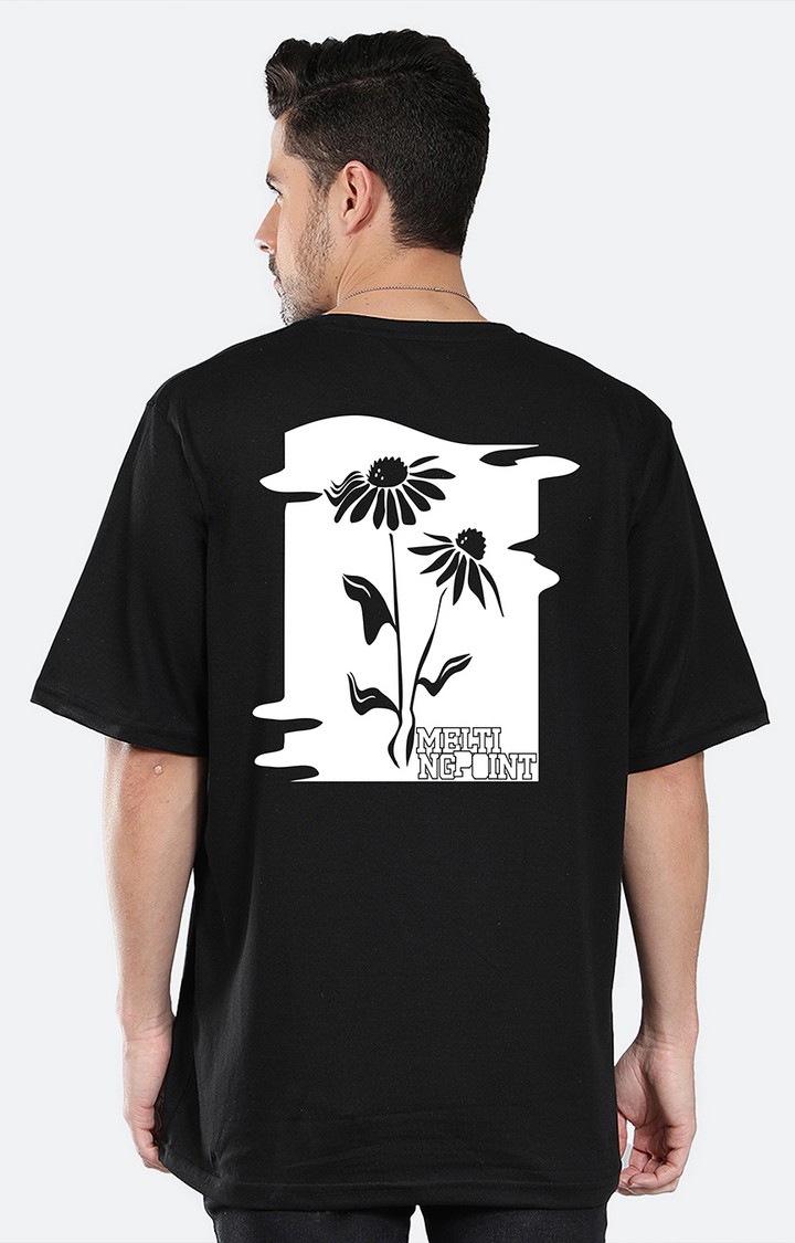 Mad Over Print | Men's Melting Point Black Cotton Graphic Oversized T-Shirts