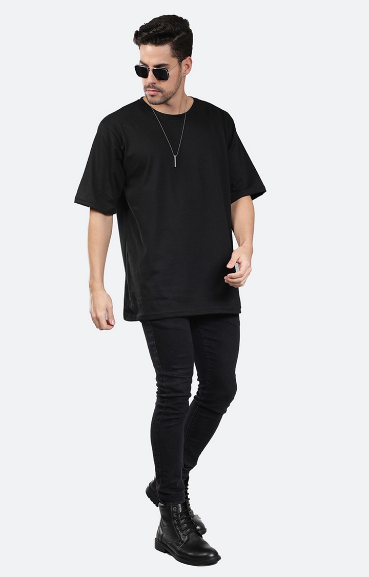 Men's Mush And Flower Black Cotton Graphic Oversized T-Shirts