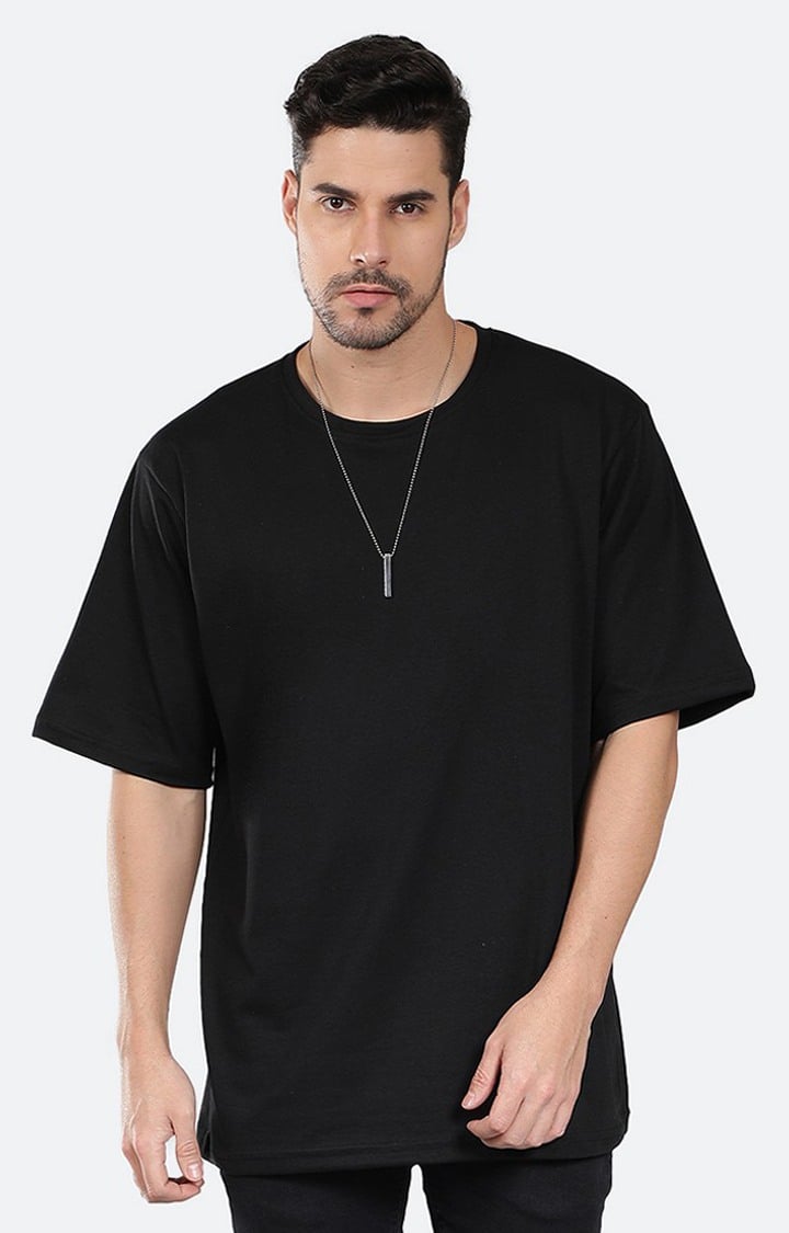 Men's Mush And Flower Black Cotton Graphic Oversized T-Shirts