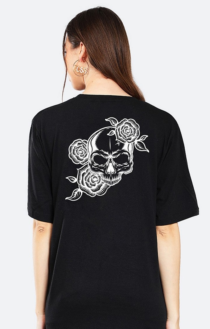 Mad Over Print | Skull And Rose Women's Oversized T-Shirt