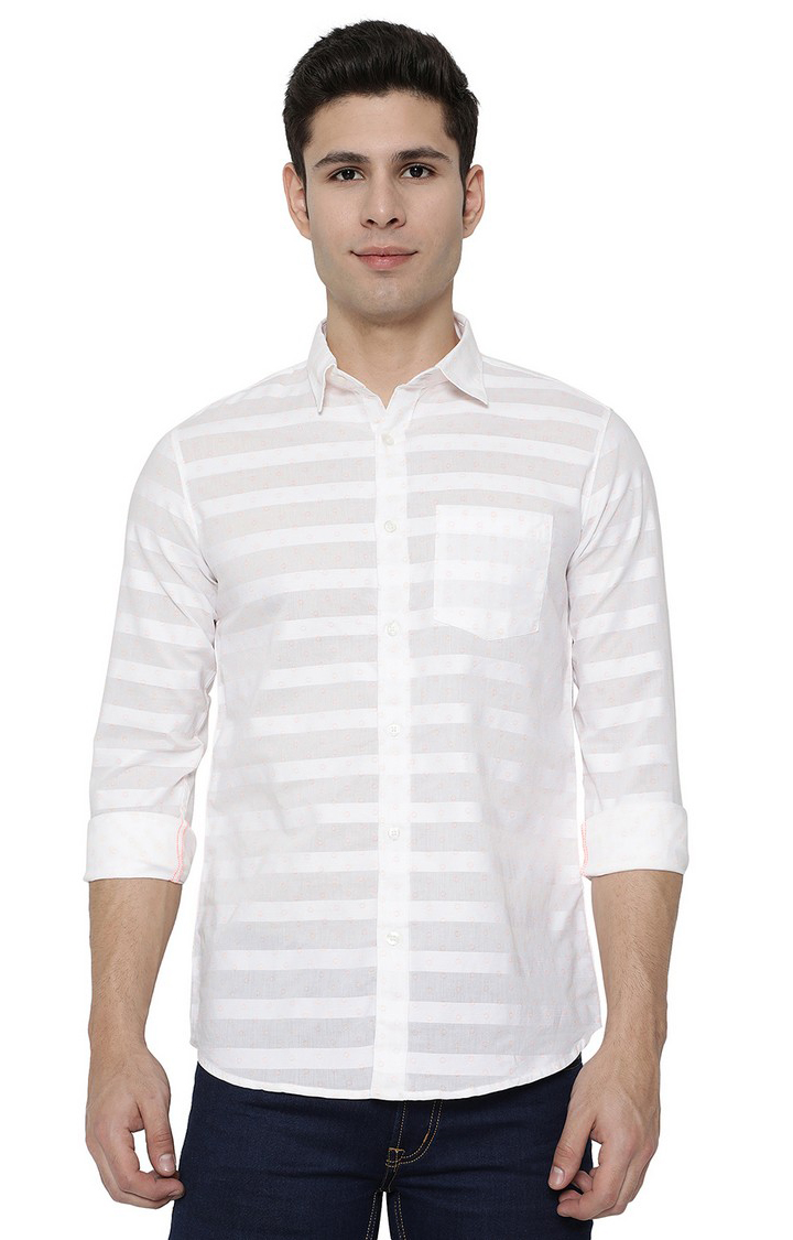 Men s White Cotton Semi Casual Shirts