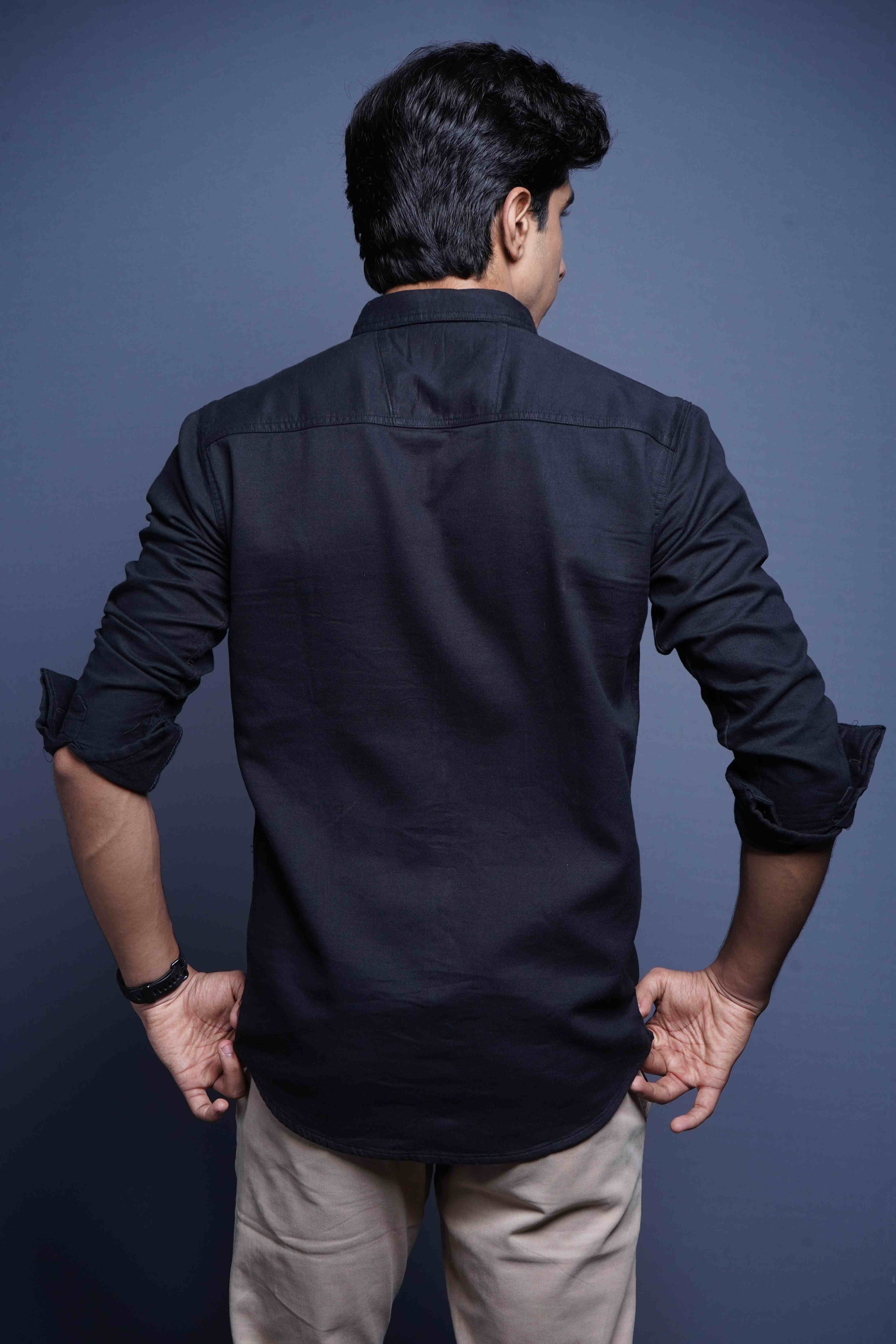 One Denim Classic Black Cotton Casual Shirt