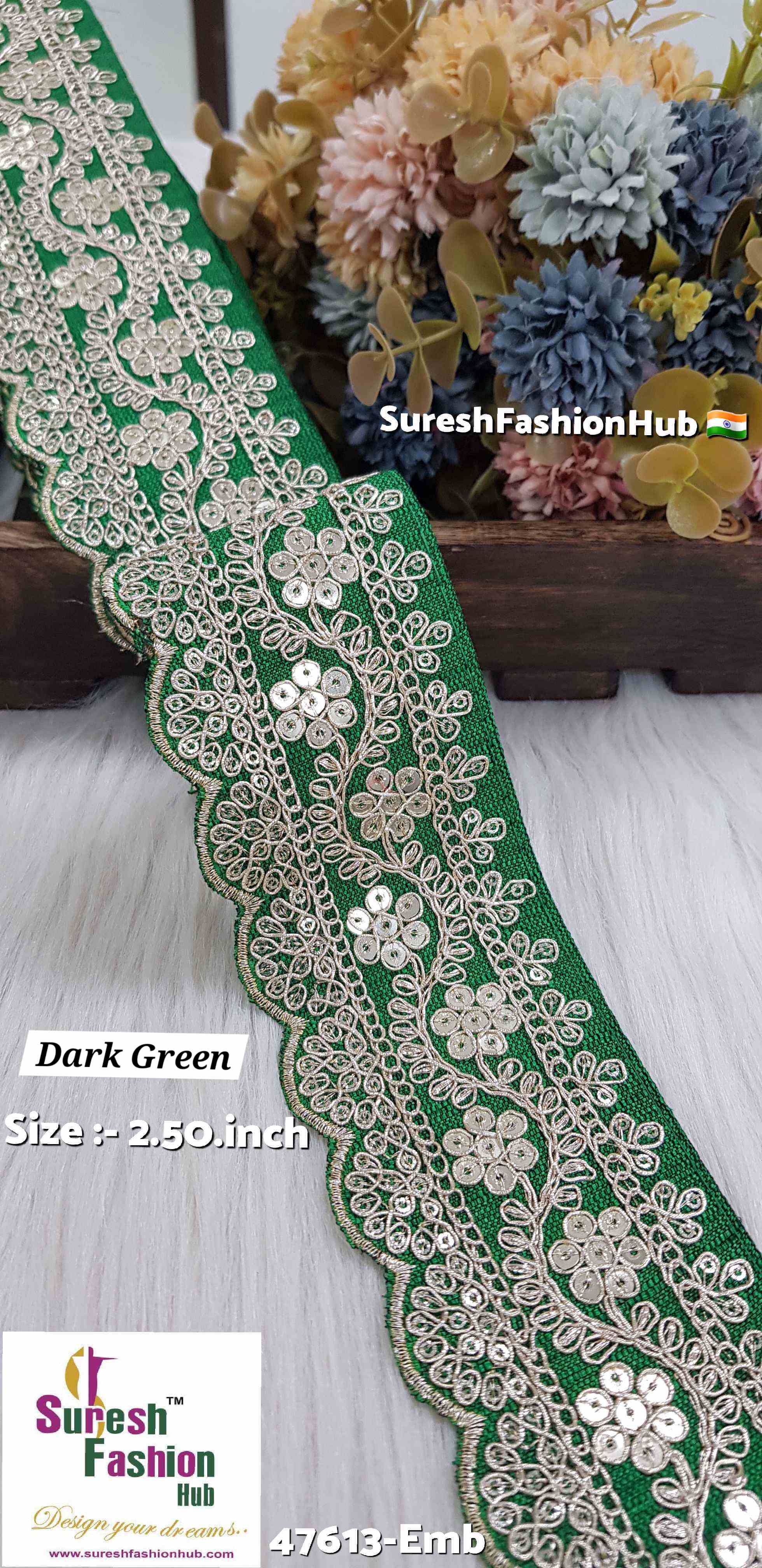 Floral Dark Green Fabric Based Embroidery