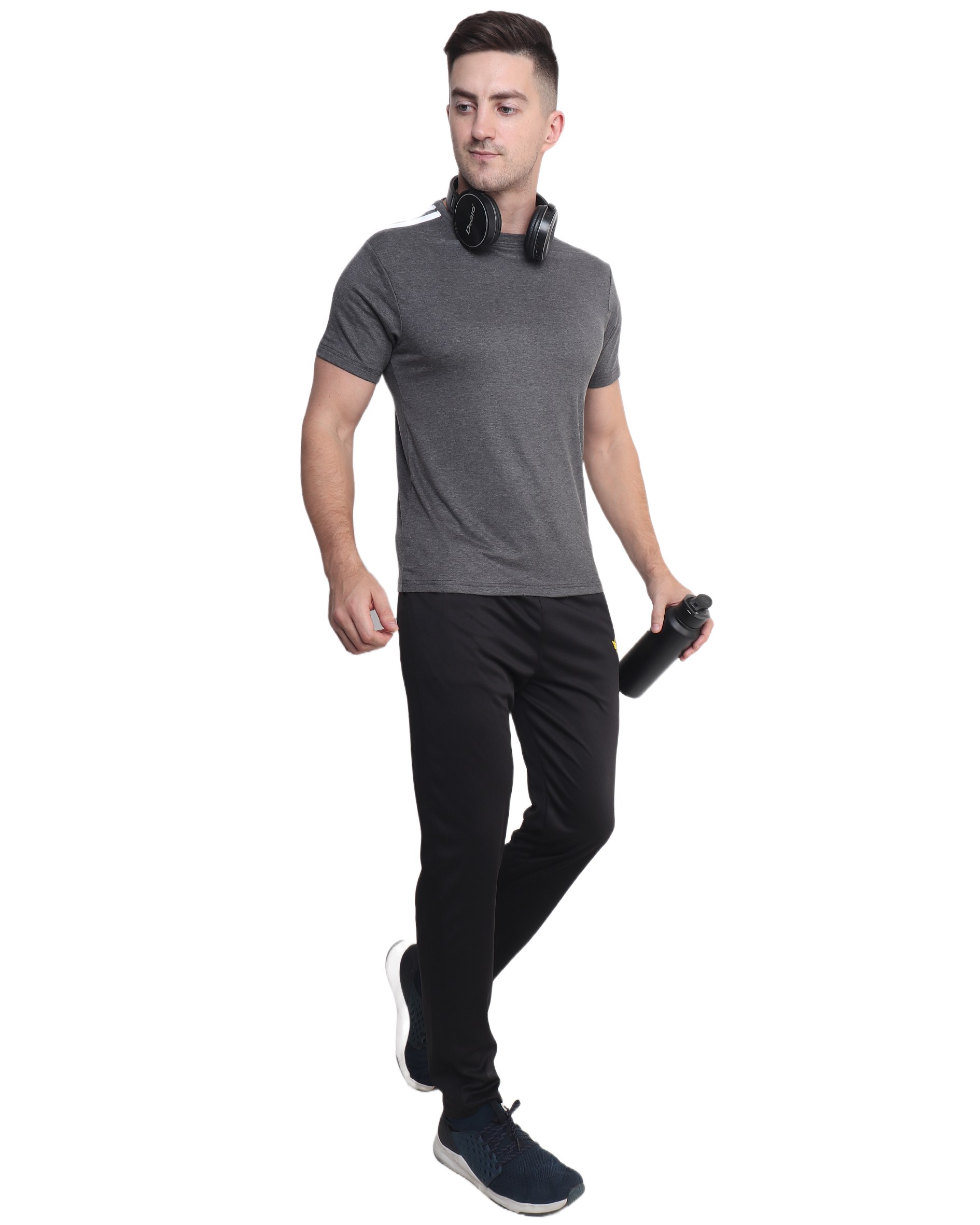 Dark Grey Melange With White Stripes 