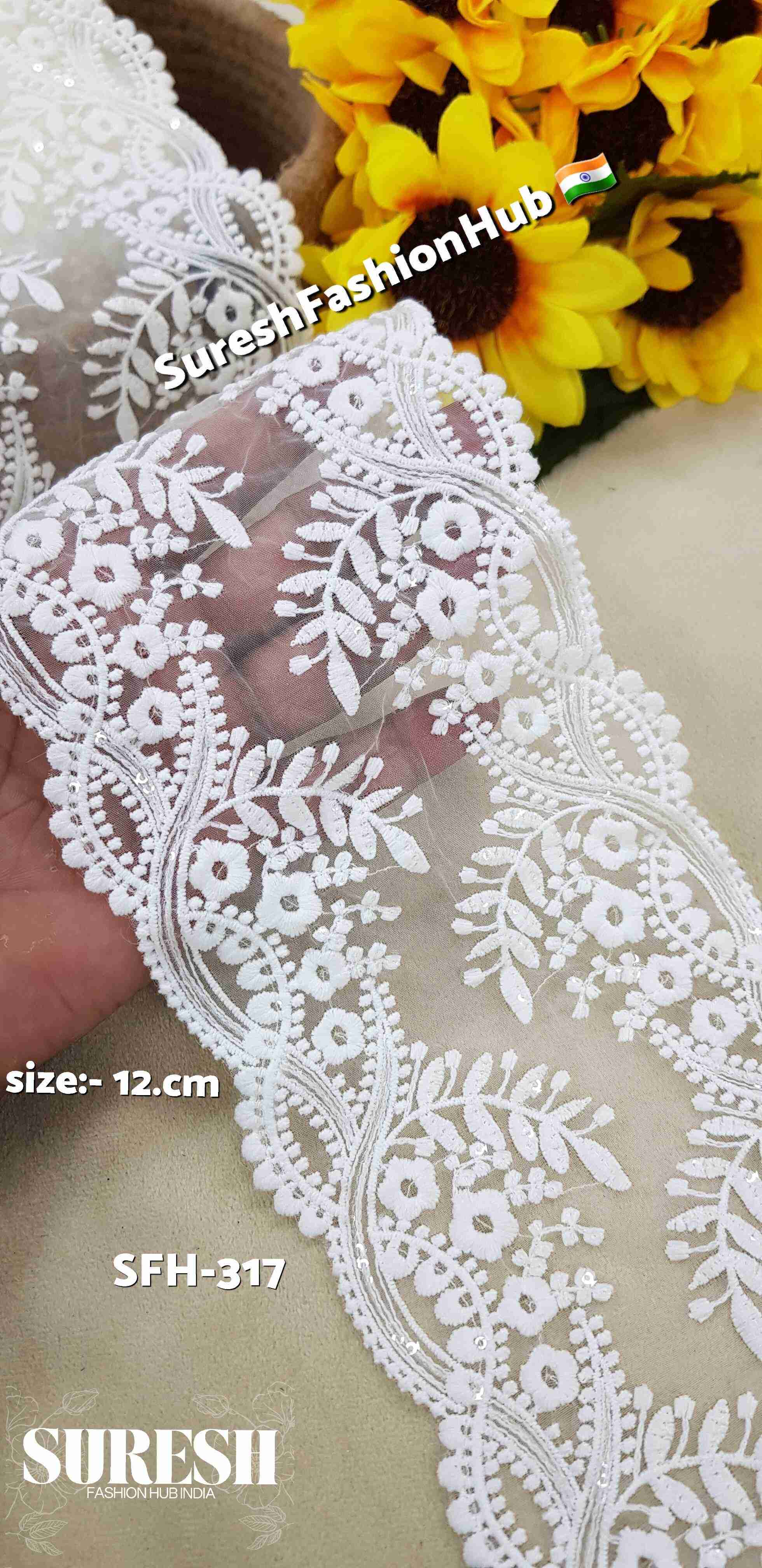 Cream Double-Sided Organza GPO Lace with Transparent Sequins