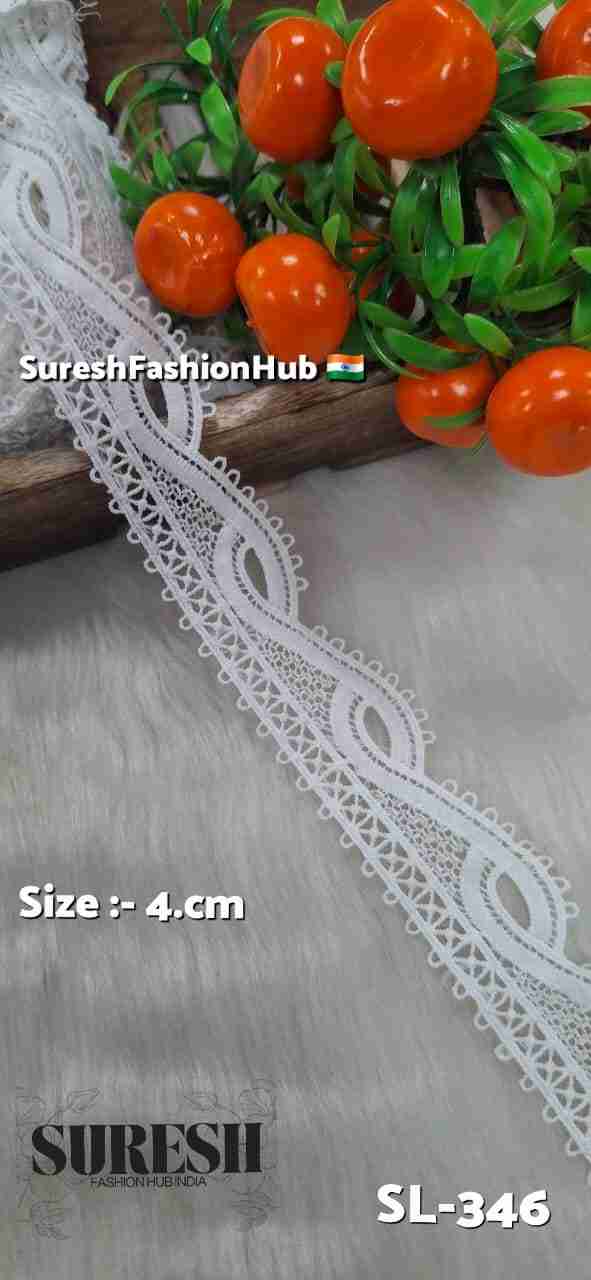 White Floral One Side Imported GPO Lace – Design SL-346 (4cm)
