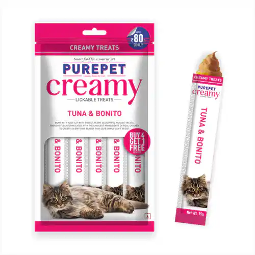 Purepet Tuna and Bonito Lickable Creamy Treats for Cats, 75g