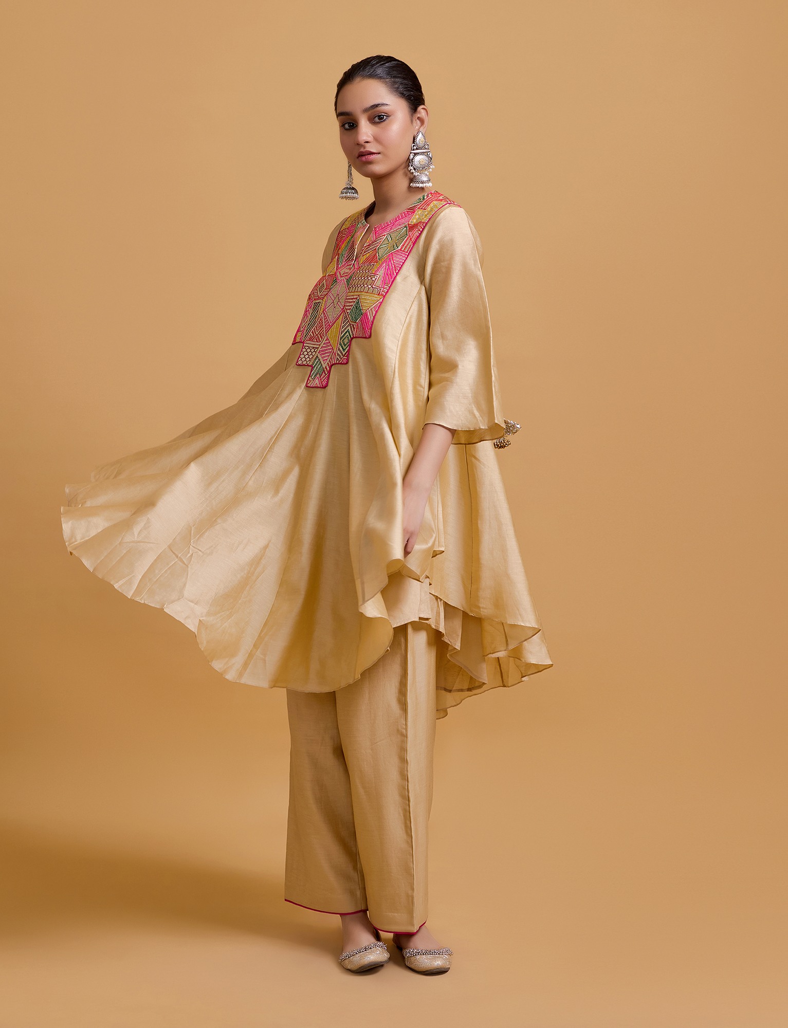 Mithai Beige Step Yoke Kurta Set