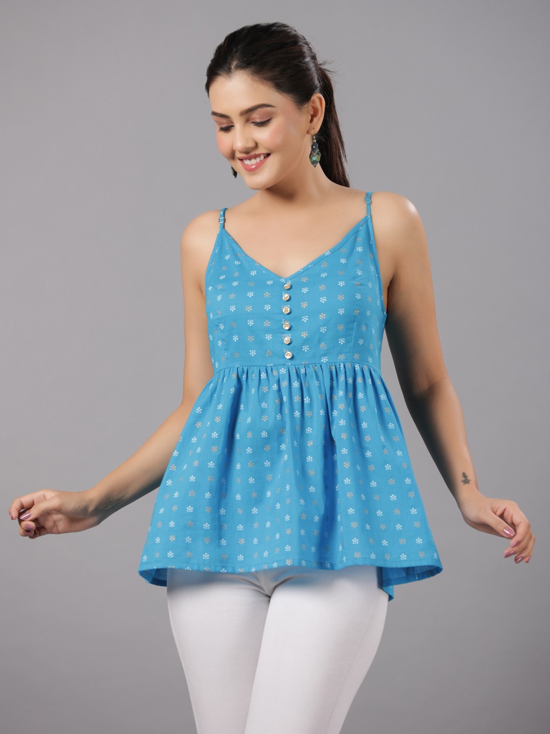 COTTON PRINTED FLARED TOP