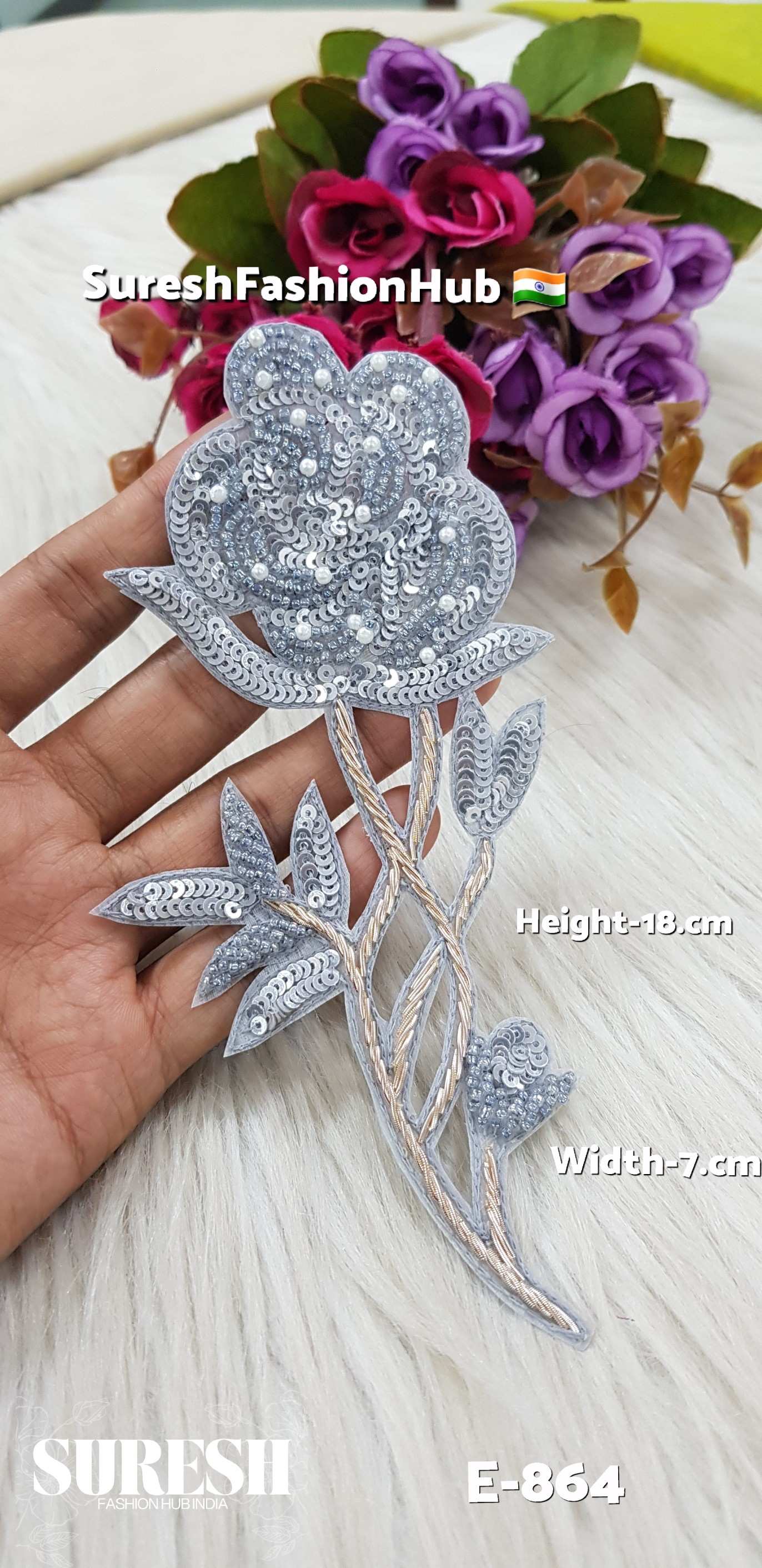 Smokey Grey Handcrafted Rose Patch