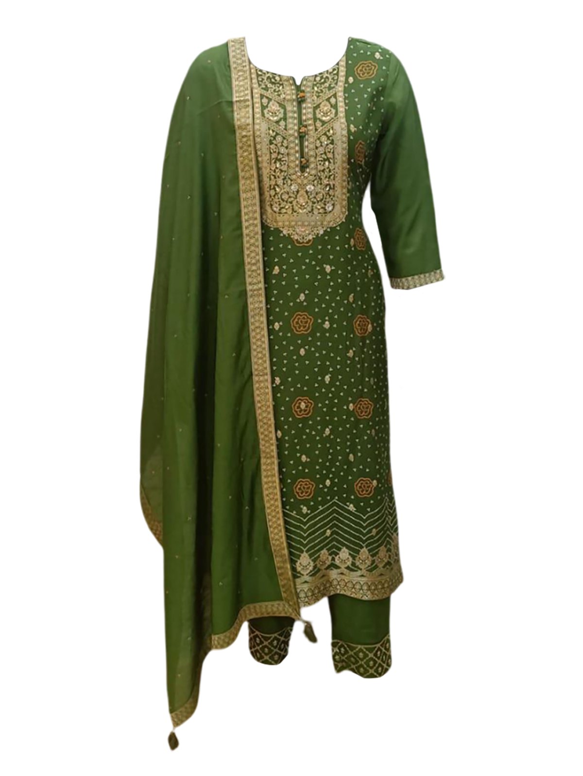 Albion Women Ethinic Four Buttons Green Kurti Set