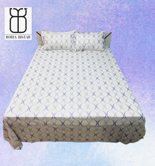 Boria Bistar 100% Cotton Twill Satin Pearl Printed Double Bedsheet with 2 Pillowcovers