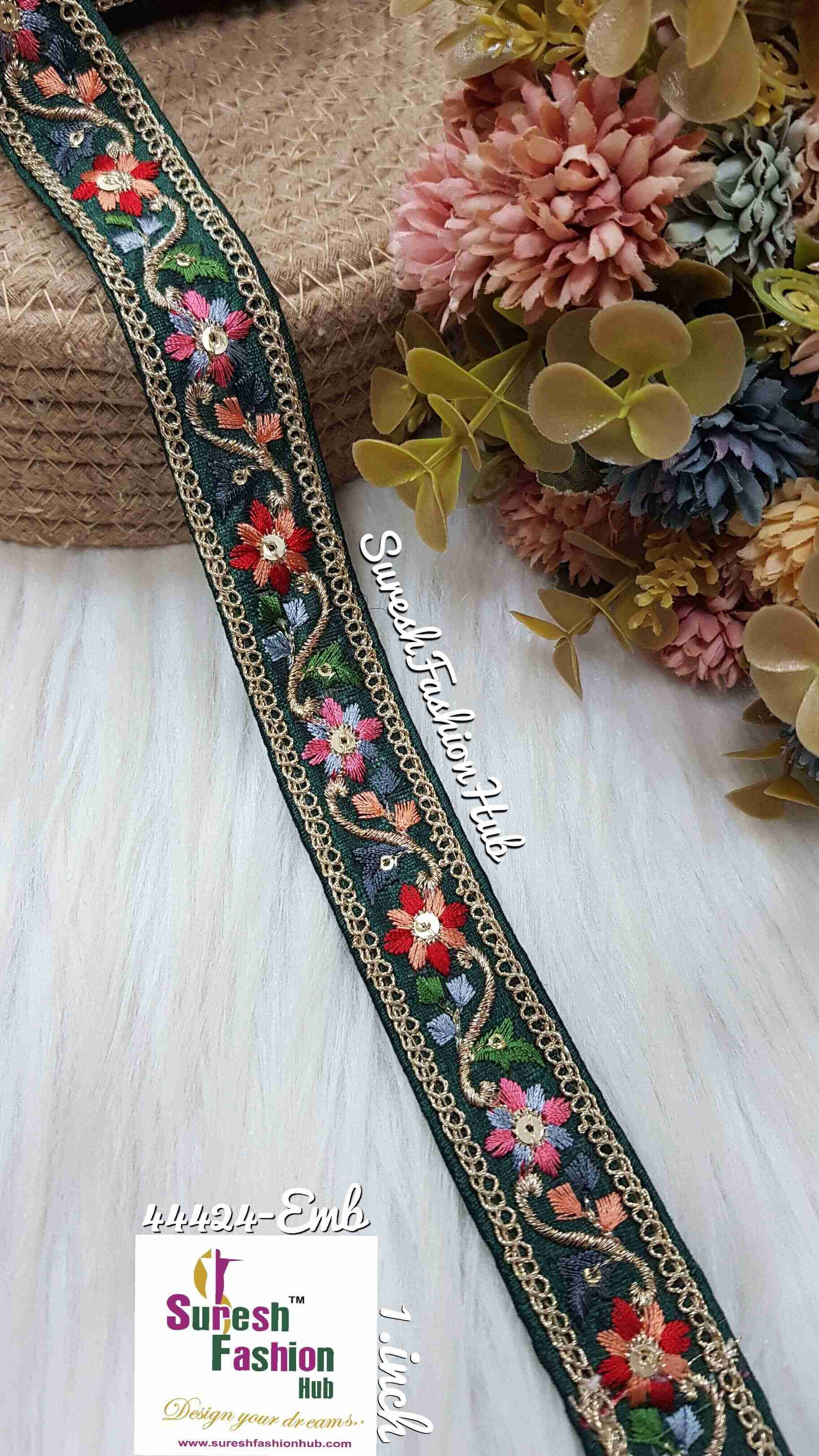 Mosaic Threadwork Zari Green Embroidery Borders