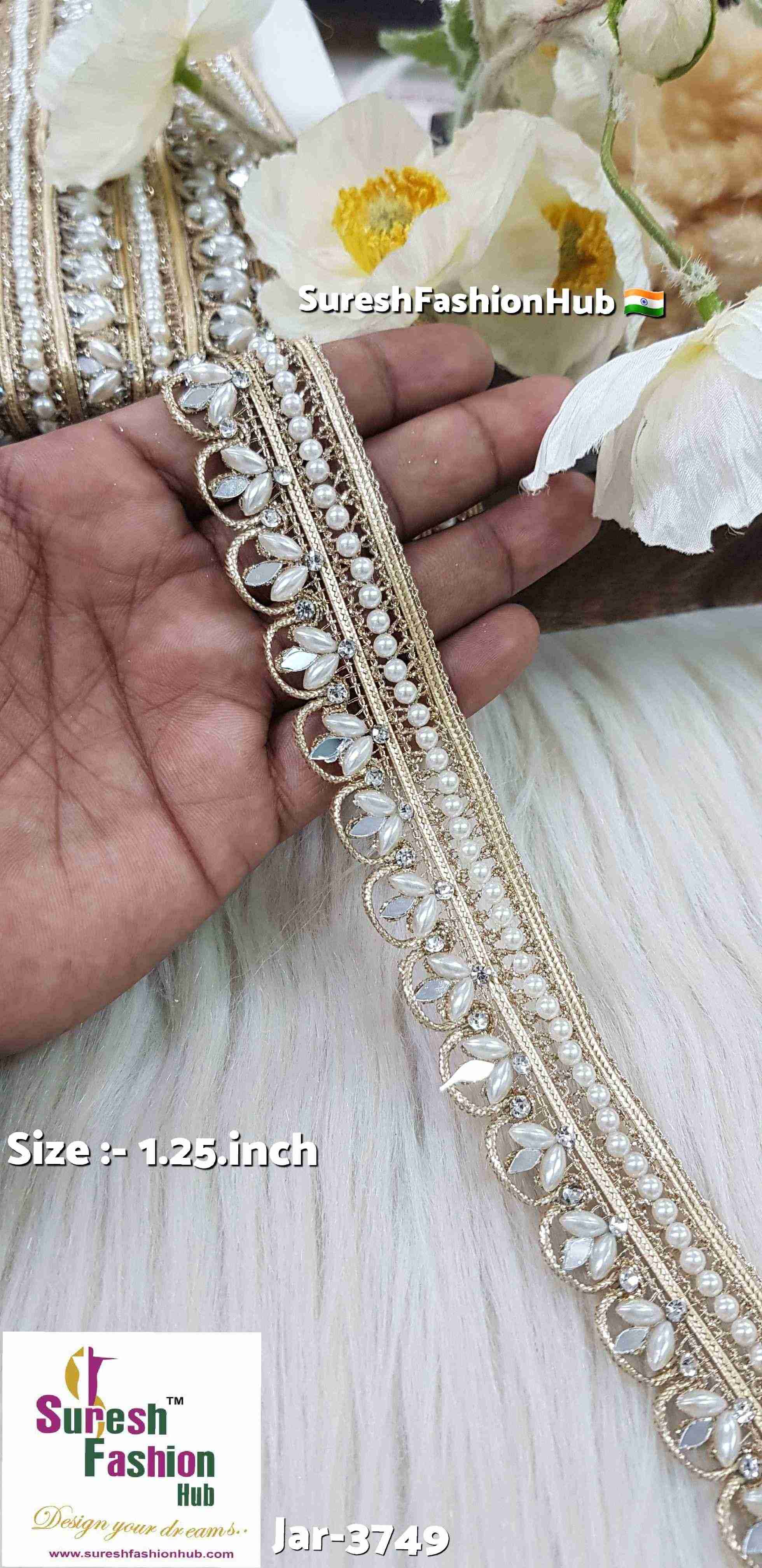 Pearl Scallop Mirror Moti Jhalar Lace – Jar-3749