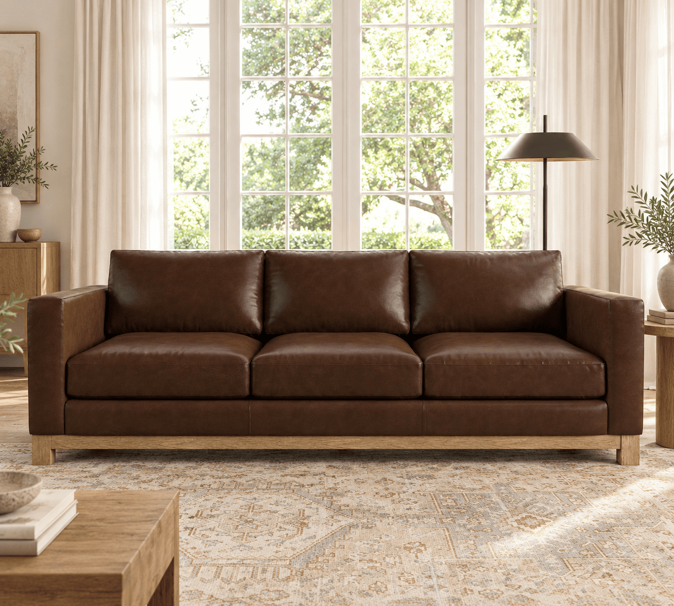 Pottery Barn | Jake Leather Sofa with Wood Base