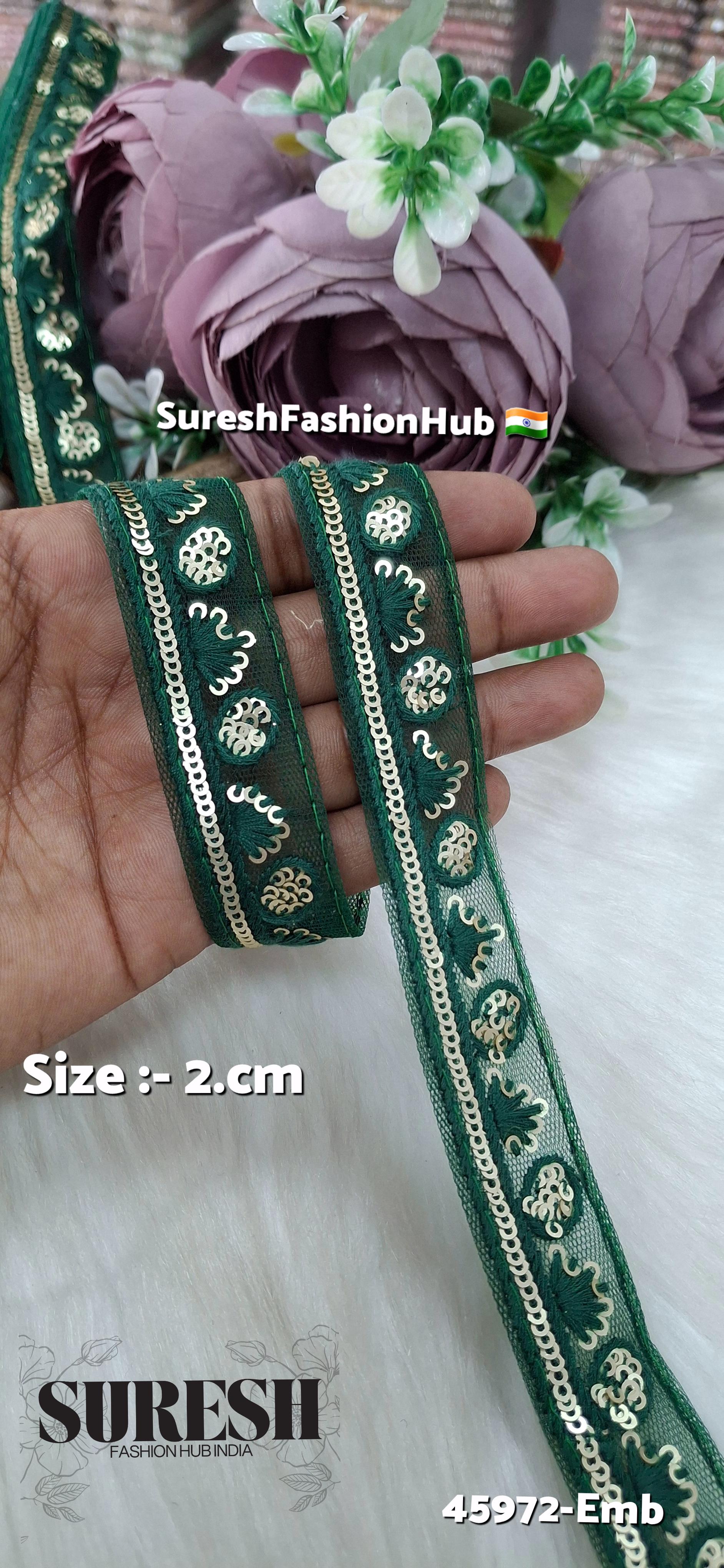 Bottle Green Yellow Tone-on-Tone Embroidery Lace
