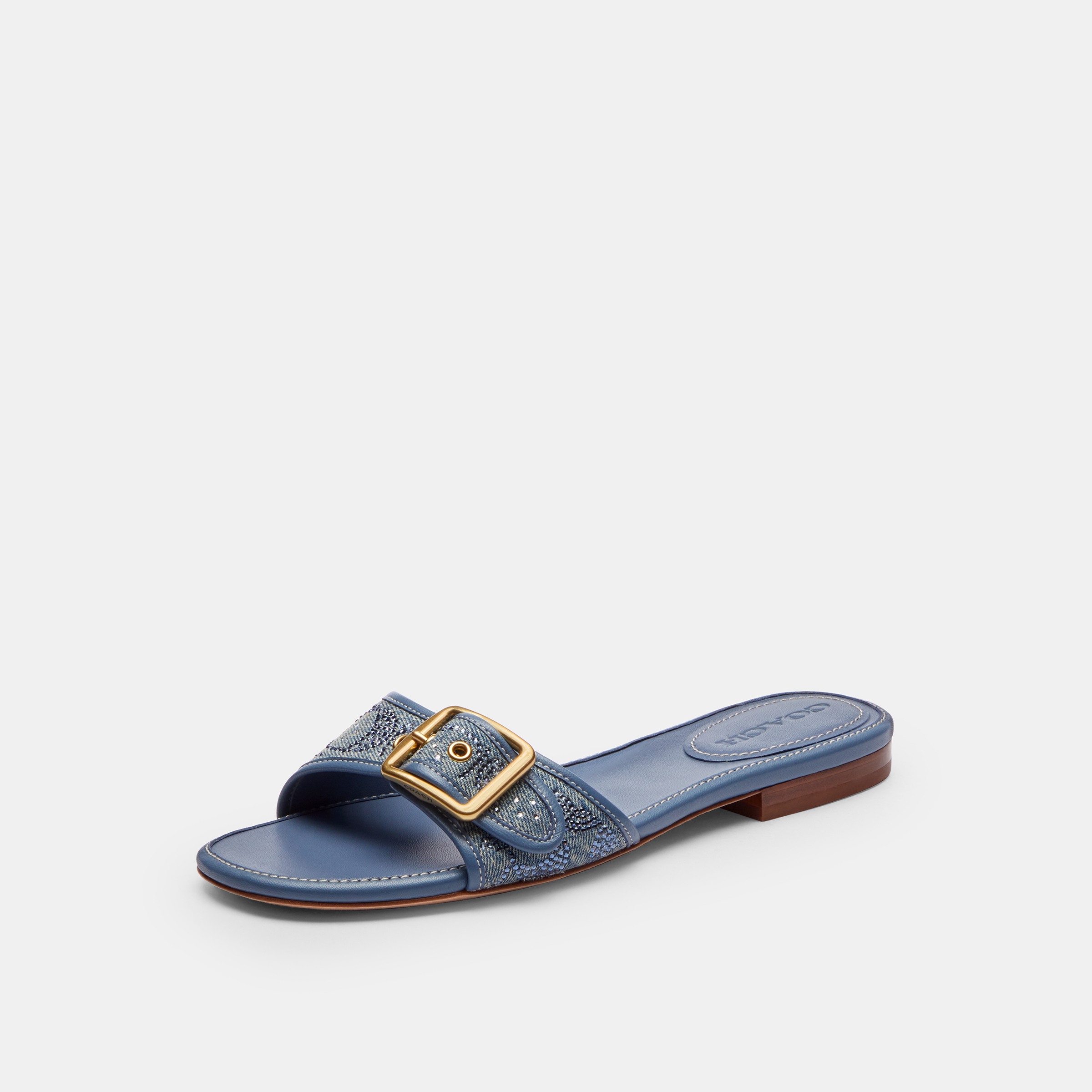 Margot Flat Sandal In Crystal Signature Denim