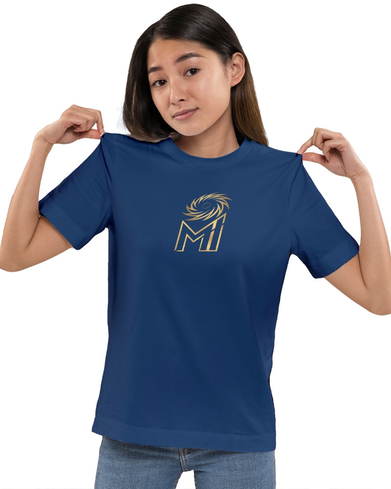 Dudeme | MI: Official Gold Logo Printed Round Neck Women's T-Shirt (Navy)