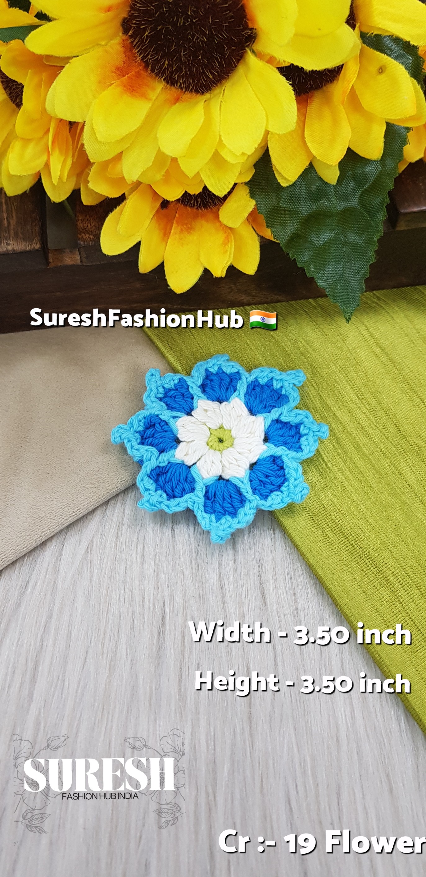 CR-19 Blue Crochet Flower Patch