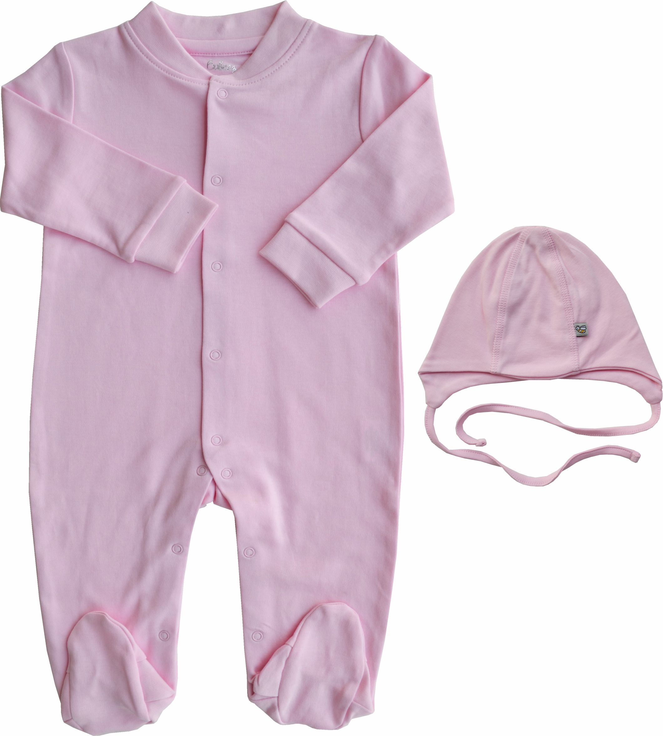 Pink Long Sleeper+ Pink Cap Set (100% Cotton Interlock Biowash)