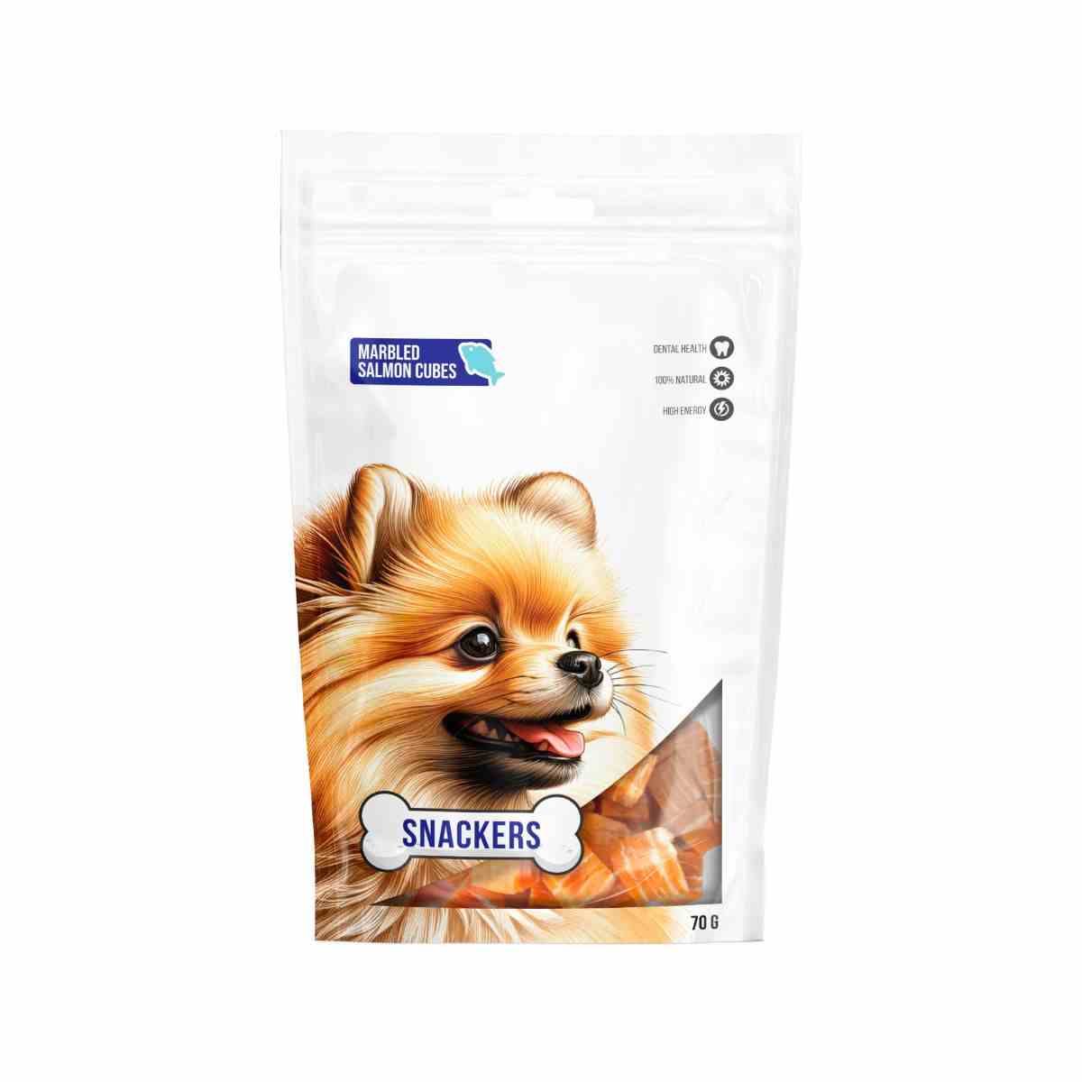Snackers Marbled Salmon Cubes Dog Treats, 70g