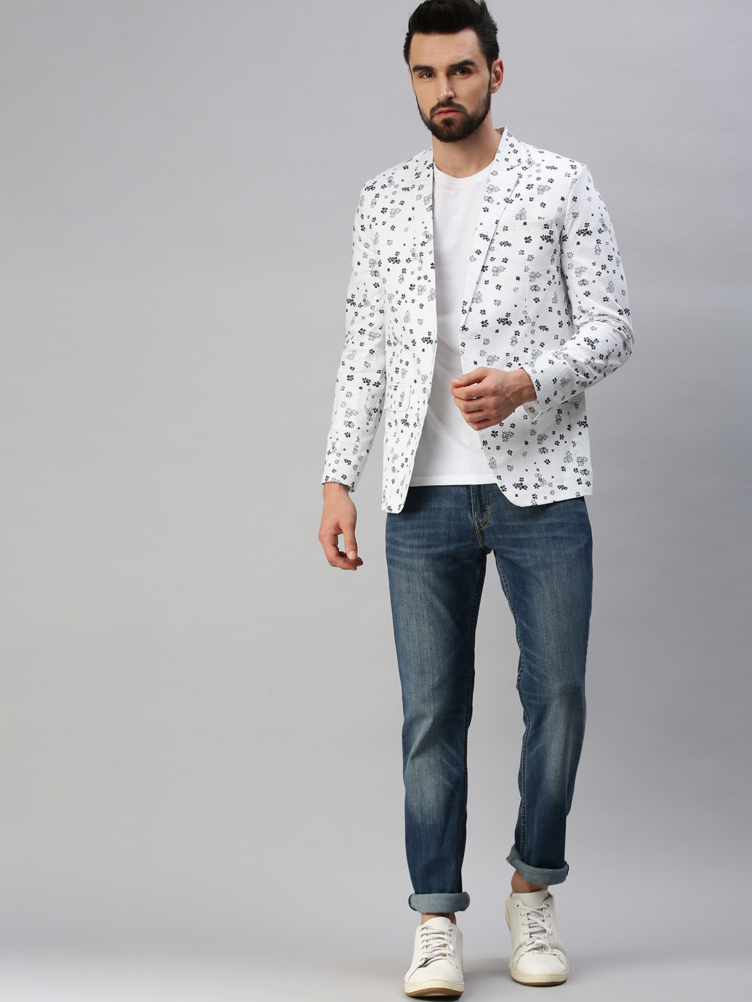 White printed blazer best sale