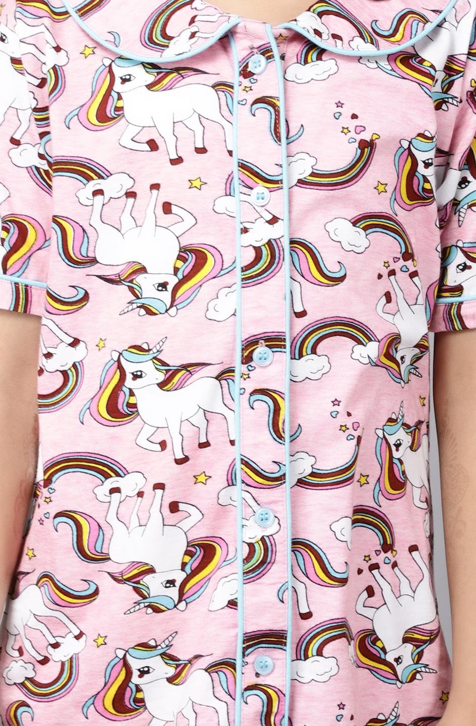 Ninos Dreams Unicorns Printed Half Sleeves Girls Night Suit-Pink