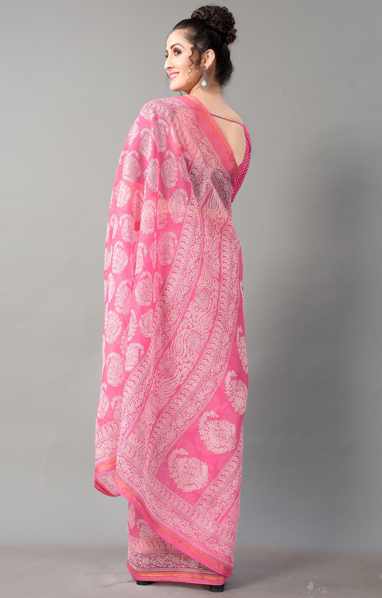 Women Pink Batick Block Print Casual Wear Saree-HAL21CTN00036PNK