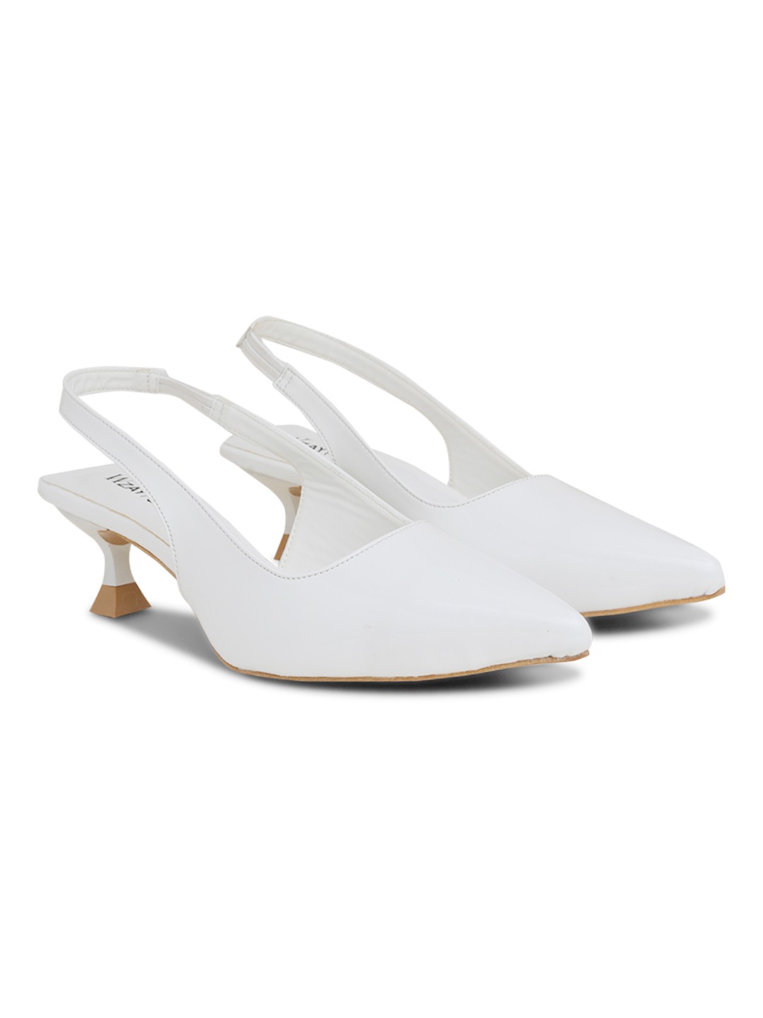 Patent White Pointed-Toe Slingback Heels
