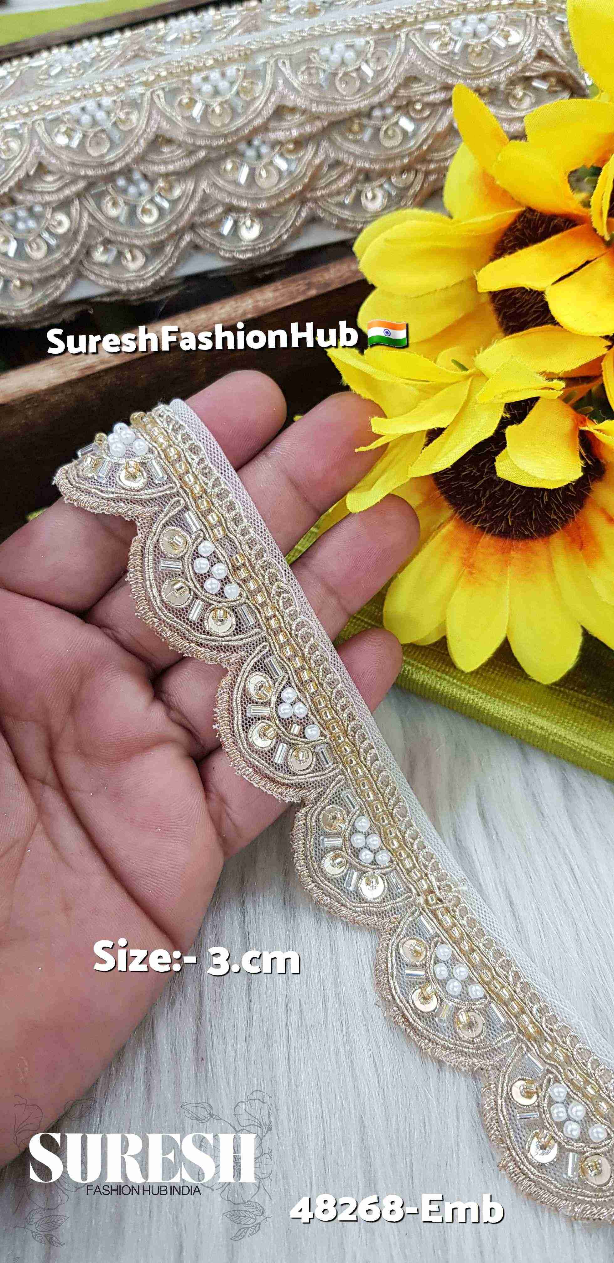 Light Beige One-Side Scalloped Embroidery Lace