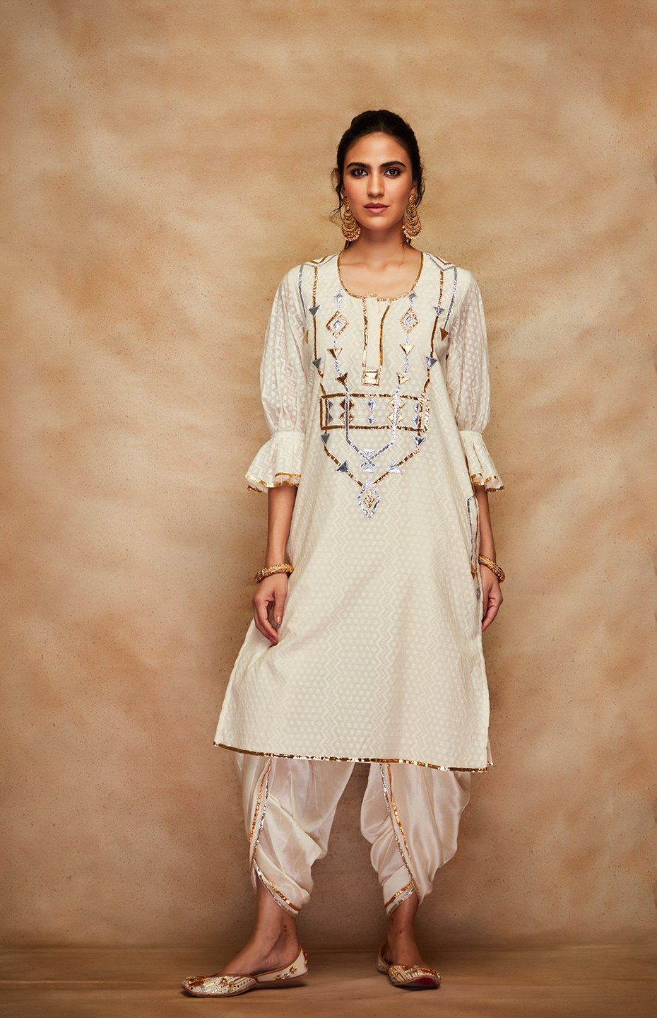 Off White Jamdani Pocket A Line Kurta