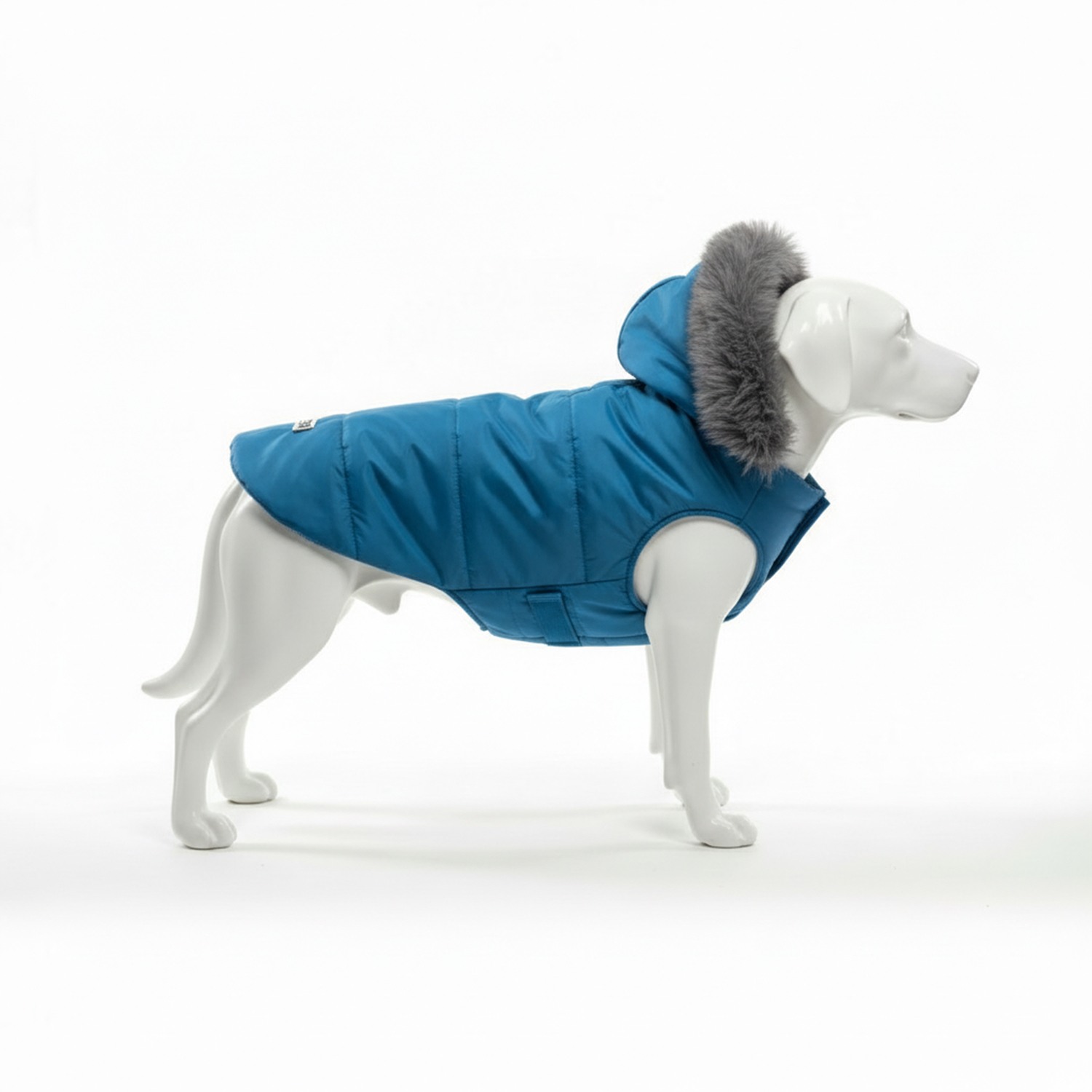 Ezra Fur Winter Jacket for Dogs, Cozy, Ultra Warm, and Water Resistant with Velcro Closure (Blue)