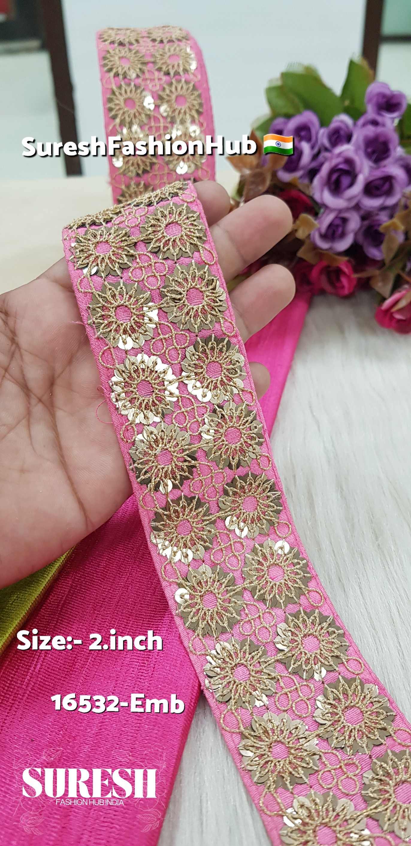 Pink Sequin & Dori Embroidery Fabric Lace – 16532-Emb