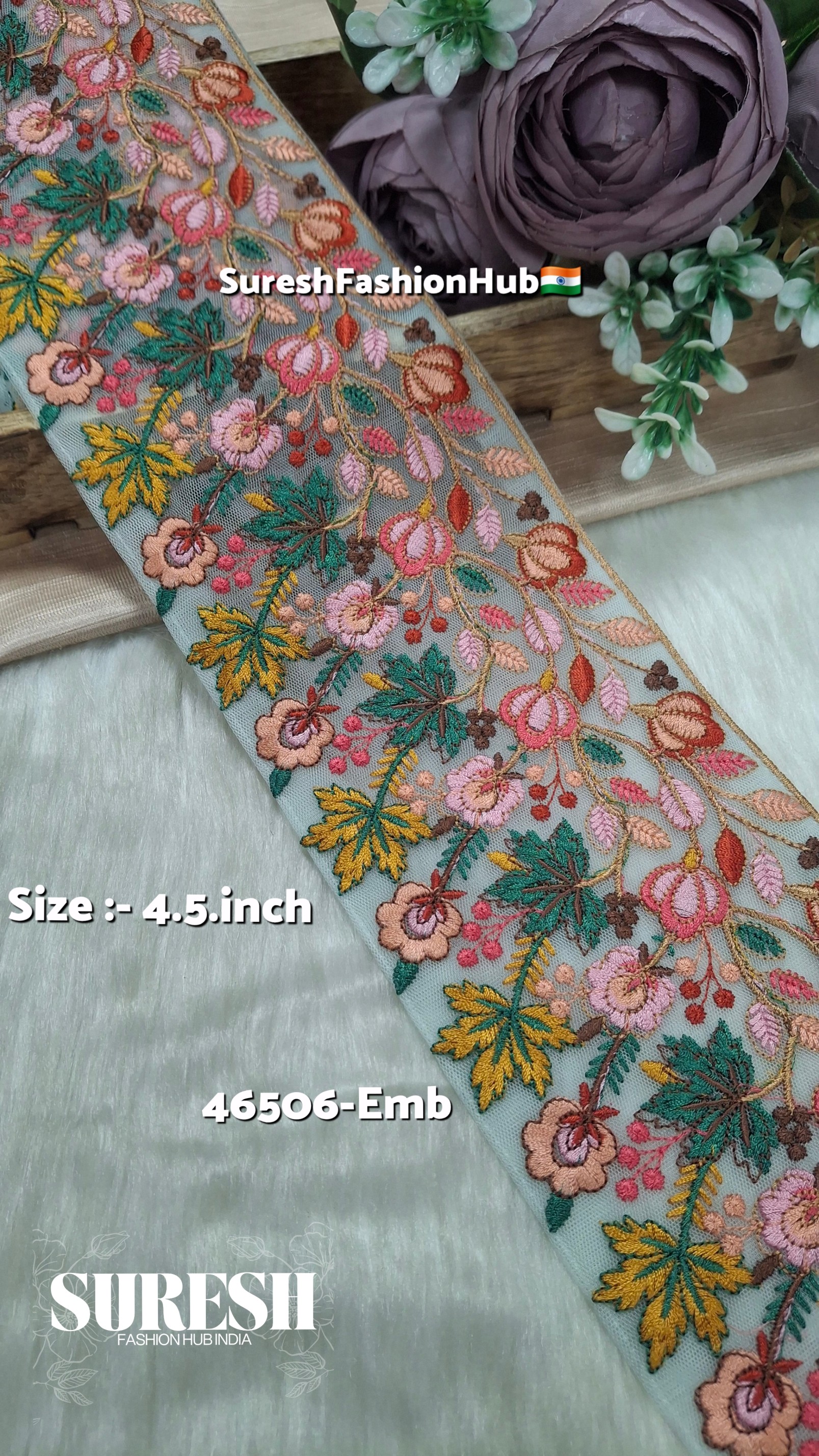 46506-Emb Royal Bloom Embroidery Lace – Sea Green