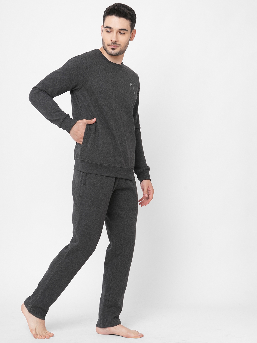 Sweet Dreams | Sweet Dreams Men Charcoal Mel Cotton-Poly Solid Tracksuits 3