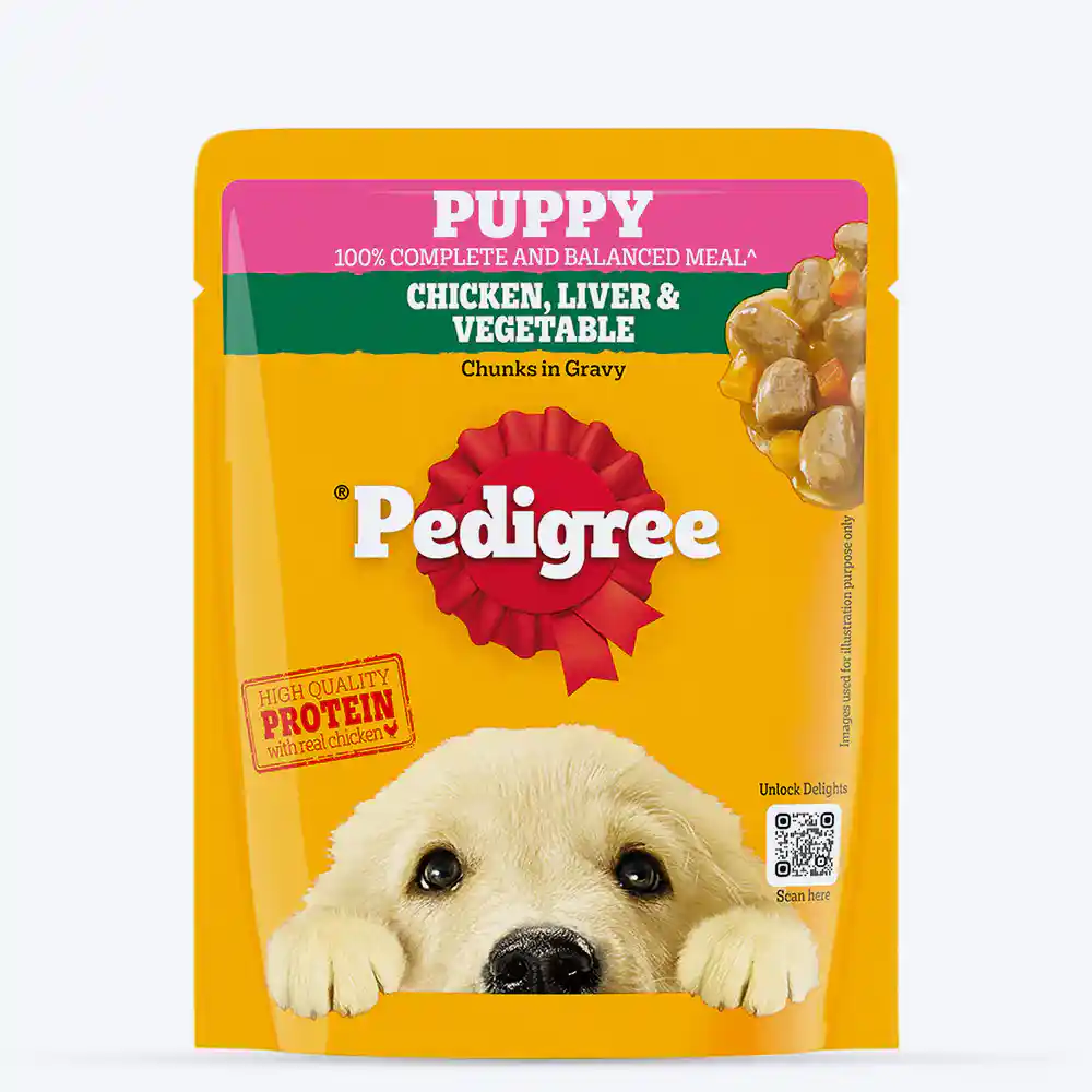 Pedigree Chicken & Liver Chunks in Gravy with Vegetables Wet Puppy Food, 70 g  – (Best Before Sep’26)