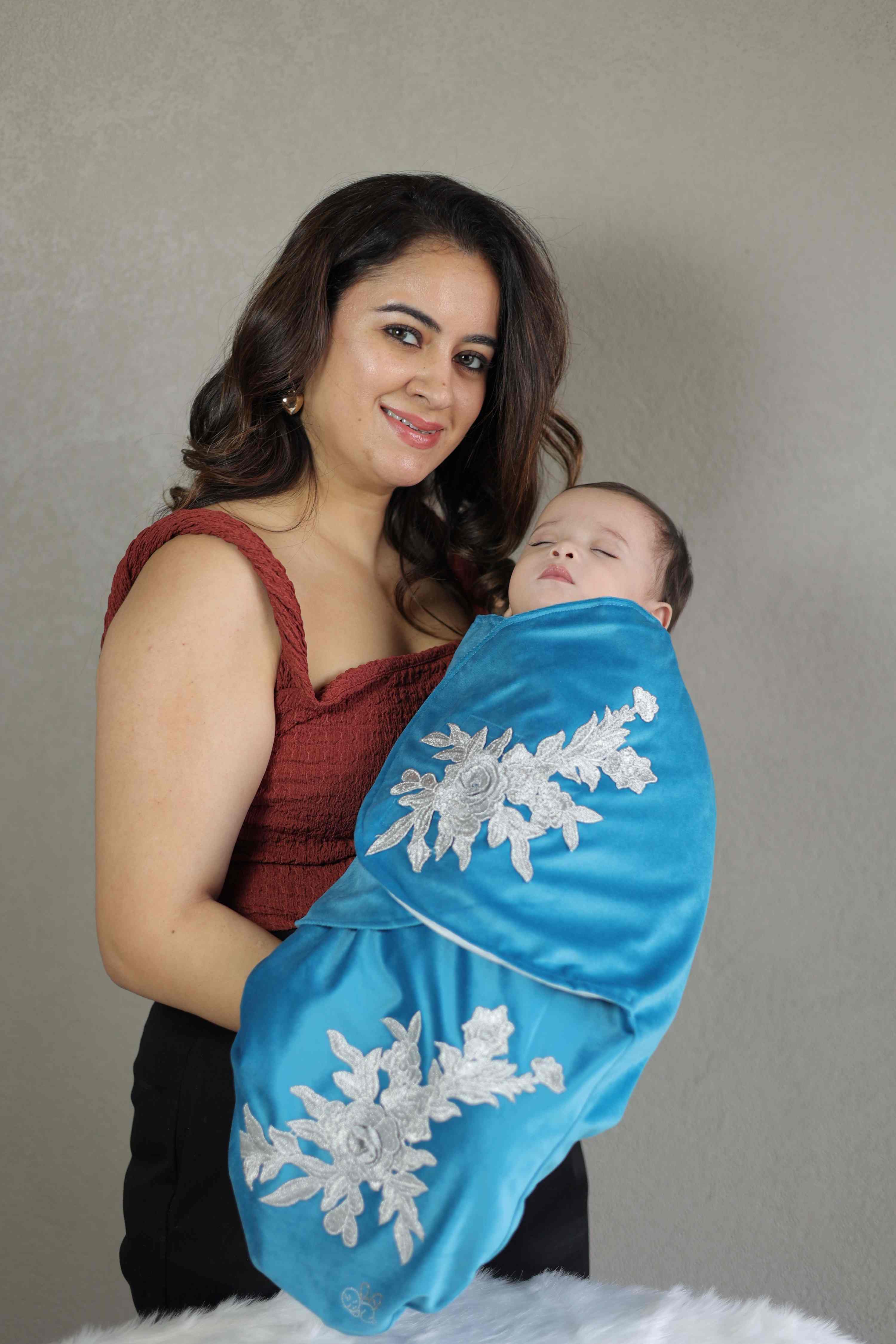 Azure Bloom Velour Swaddle Set