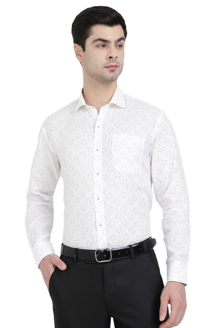 PAPILIO-02 WHITE PRINT Men's White Cotton Printed Formal Shirts