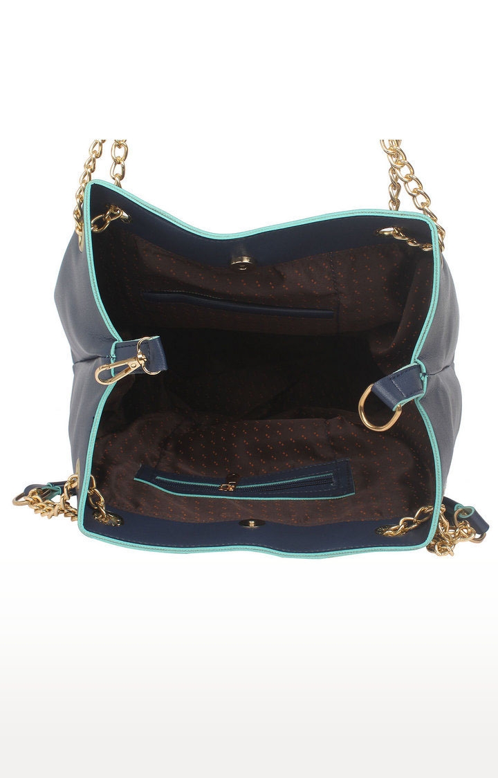 Aliado | Aliado Blue Artificial Leather Tuck Lock Closure Handbag 4