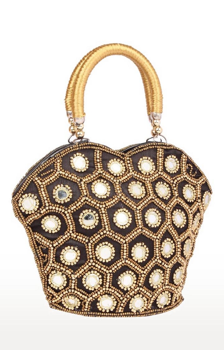 Aliado | Envie Embellished Black Zipper Closure Handbag  2