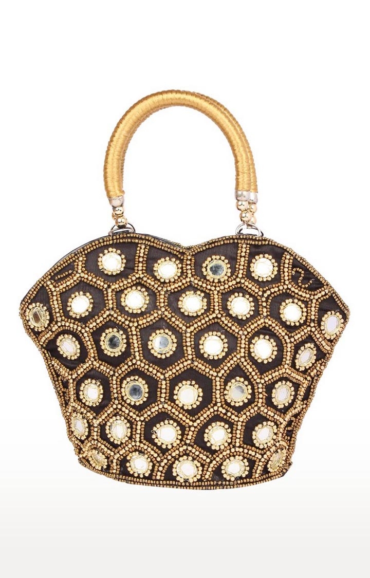 Aliado | Envie Embellished Black Zipper Closure Handbag  0