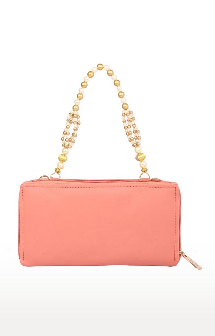 Aliado | Envie Faux Leather Embellished Peach Zipper Closure Sling Bag 1