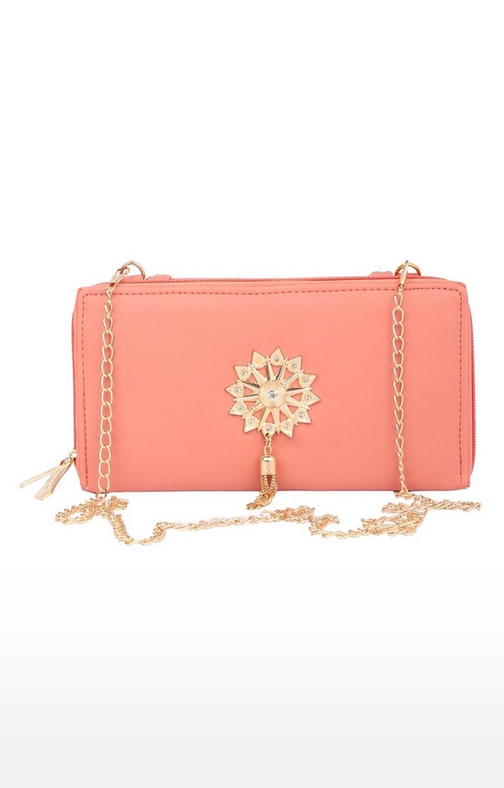 Aliado | Envie Faux Leather Embellished Peach Zipper Closure Sling Bag 0