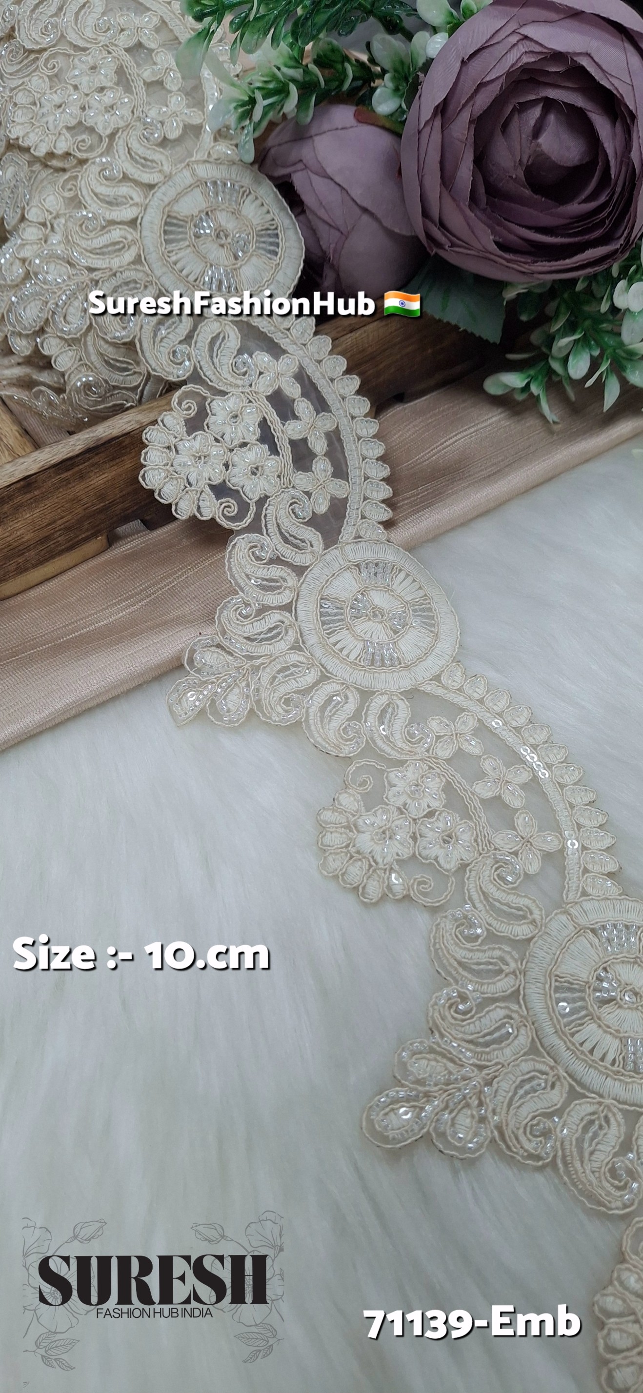 Ivory Majesty Beaded Floral Cutwork Lace – Off-White | 71139-Emb