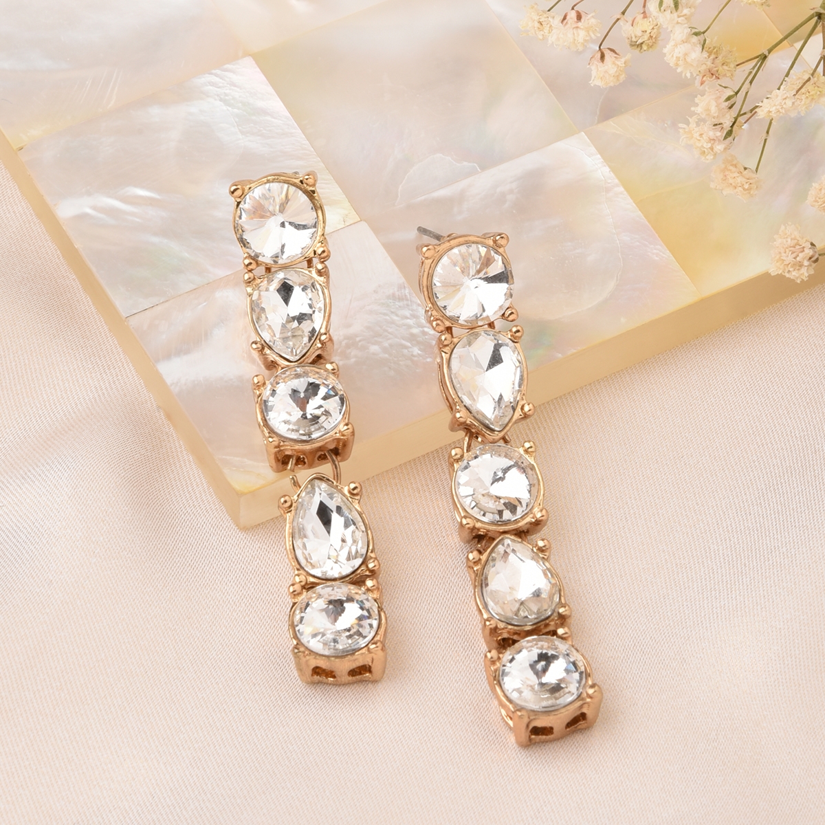 Lilly & sparkle | Lilly & Sparkle Gold Toned White Stone Studded Statement Dangler Earrings 0
